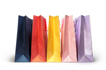 Set of Colorful Empty Shopping Bags Isolated on white with clipping path