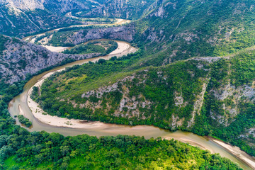 Fototapeta na wymiar aerial view of the river Nestos in Xanthi, Greece.