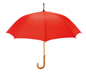 Opened red umbrella isolated on white background