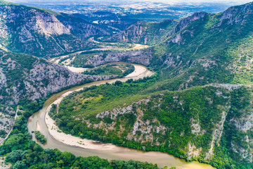 Fototapeta na wymiar aerial view of the river Nestos in Xanthi, Greece.
