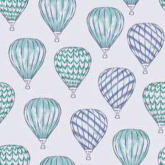 Vector seamless pattern of hot air balloons in the sky. Children illustration great for wallpaper, wrapping and fabric. © Nespola Designs