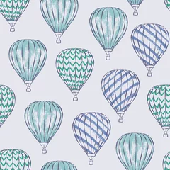 Cercles muraux Montgolfière Modèle sans couture de vecteur de ballons à air chaud dans le ciel. Illustration pour enfants idéale pour le papier peint, l& 39 emballage et le tissu.