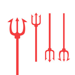 Trident devil flat. Neptune red vector trident