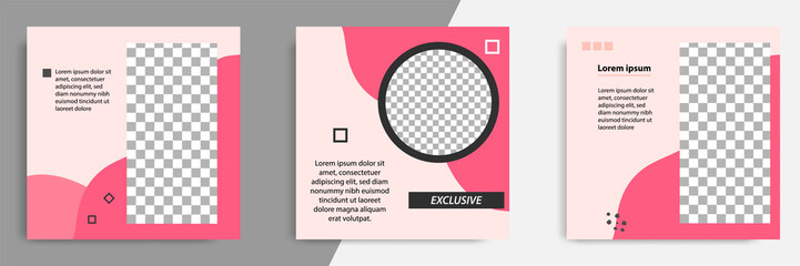 Pink editable square banner layout template - abstract, minimal, modern design background with wave, circle shape. Suitable for social media post, stories, story, flyer. Vector illustration
