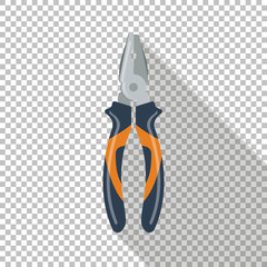 Pliers icon with long shadow. Chess transparent background.