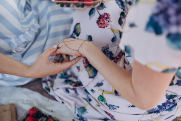 girl's hands with beautiful rings and bracelet