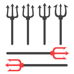 set of trident silhouette. Pitchfork devil set. Trident devil icon