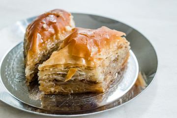 Baklava / Homemade Azerbajian Style with Walnut in Silver Plate / Pakhlava / Baklawa.