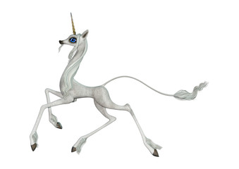 3D Rendering Fairy Tale White Unicorn on White