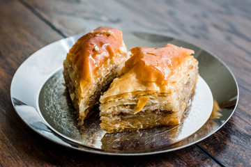 Baklava / Homemade Azerbajian Style with Walnut in Silver Plate / Pakhlava / Baklawa.