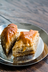 Baklava / Homemade Azerbajian Style with Walnut in Silver Plate / Pakhlava / Baklawa.