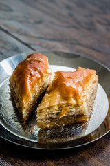 Baklava / Homemade Azerbajian Style with Walnut in Silver Plate / Pakhlava / Baklawa.