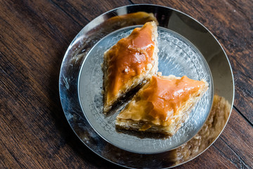 Baklava / Homemade Azerbajian Style with Walnut in Silver Plate / Pakhlava / Baklawa.