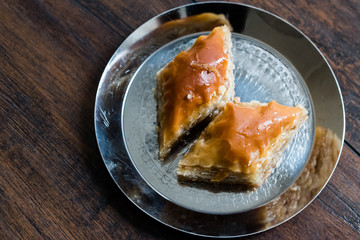Baklava / Homemade Azerbajian Style with Walnut in Silver Plate / Pakhlava / Baklawa.