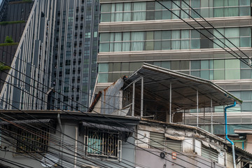 Naklejka premium Abstract images of geometric shapes on buildings and houses in Bangkok.