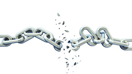 broken chain isolated separation divorce broken - 3d rendering