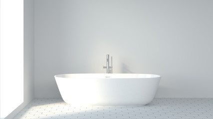 Fototapeta na wymiar Minimalist clean bathroom white wall background image decor 3d rendering, Scandinavian design style free space for text