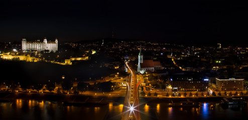 Fototapeta na wymiar Night view of the historic center of Bratislava and the old town.