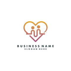 simple twoin hearth people logo design, human icon symbol - vector