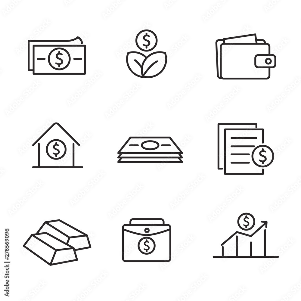 Canvas Prints set of money and investment related vector illustration with outline design suitable for icon or doo