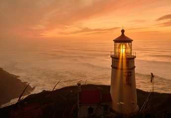 Heceta Head Lighthouse at sunset, Pacific coast, built in 1892, Oregon, USA © haveseen