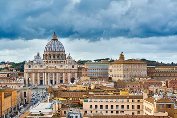 St. Peter's cathedral in Vatican view from Castle of the Holy Angel (Castel Sant'Angelo) in Rome,...