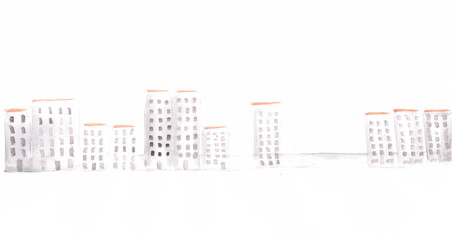 Drawing with watercolors: view of high-rise buildings