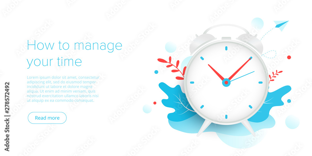 Poster effective time management in flat vector illustration. people working and task prioritizing organiza
