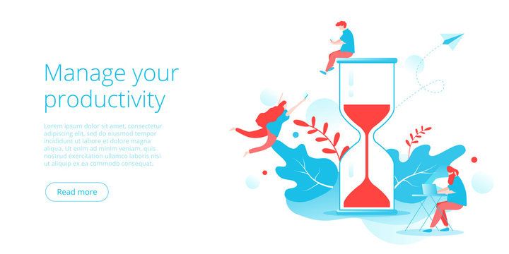 Effective time management in flat vector illustration. People working and task prioritizing organization for effective productivity. Job schedule optimization concept.