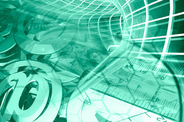 Mail signs, graph and globe