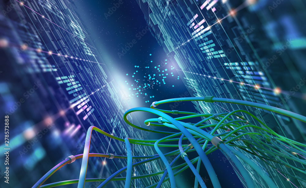 Leinwandbilder abstract concept of quantum computer. virtual database in cyberspace global network. 3d illustration