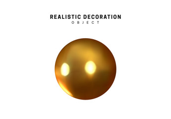 Gold geometric shapes 3d round spherical objects. metal balls design elements. Golden decorative element isolated on white background. Realistic vector illustration.
