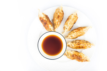 Japanese gyoza or dumplings snack with soy sauce