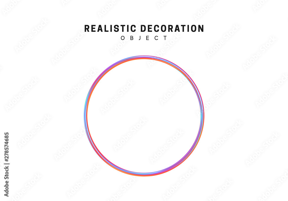 Poster ring realistic shape 3d objects with gradient holographic color of hologram. geometric decorative de