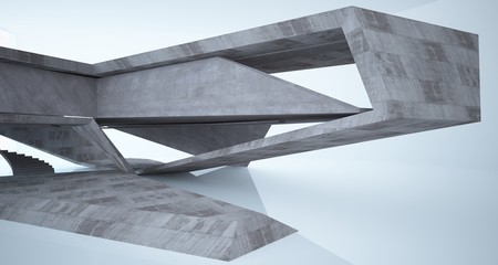 Abstract architectural concrete interior of a minimalist house. 3D illustration and rendering.