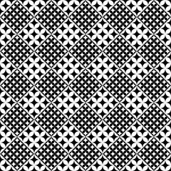Abstract seamless star pattern background - black and white vector design from curved stars