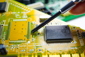 E-waste electronic, computer circuit cpu chip mainboard core processor electronics device : concept...