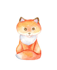 cute watercolor fox on white background