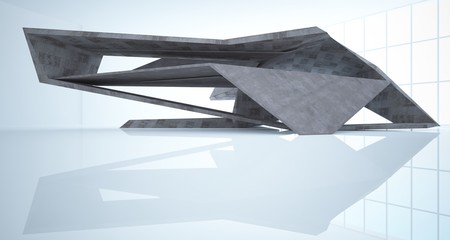 Abstract architectural concrete interior of a minimalist house. 3D illustration and rendering.