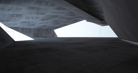 Abstract architectural concrete interior of a minimalist house. 3D illustration and rendering.