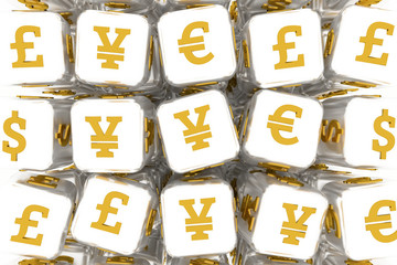 Abstract business finance, cube or block currency sign or symbol. Wallpaper for graphic design. 3D...