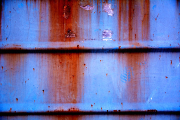 background texture old blue metal wall with rust