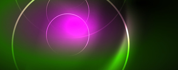 Shiny neon lines template - northern lights glowing blur lines. Futuristic style glow neon 80s disco club or night party techno template