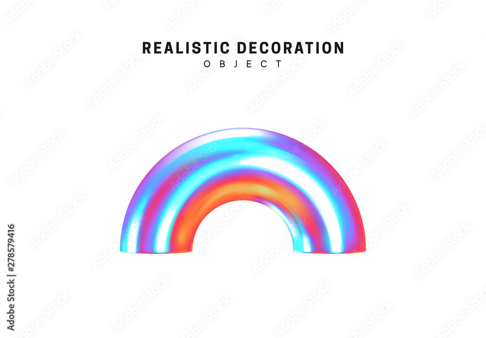 Poster realistic shape 3d objects with gradient holographic color of hologram. decorative design elements i