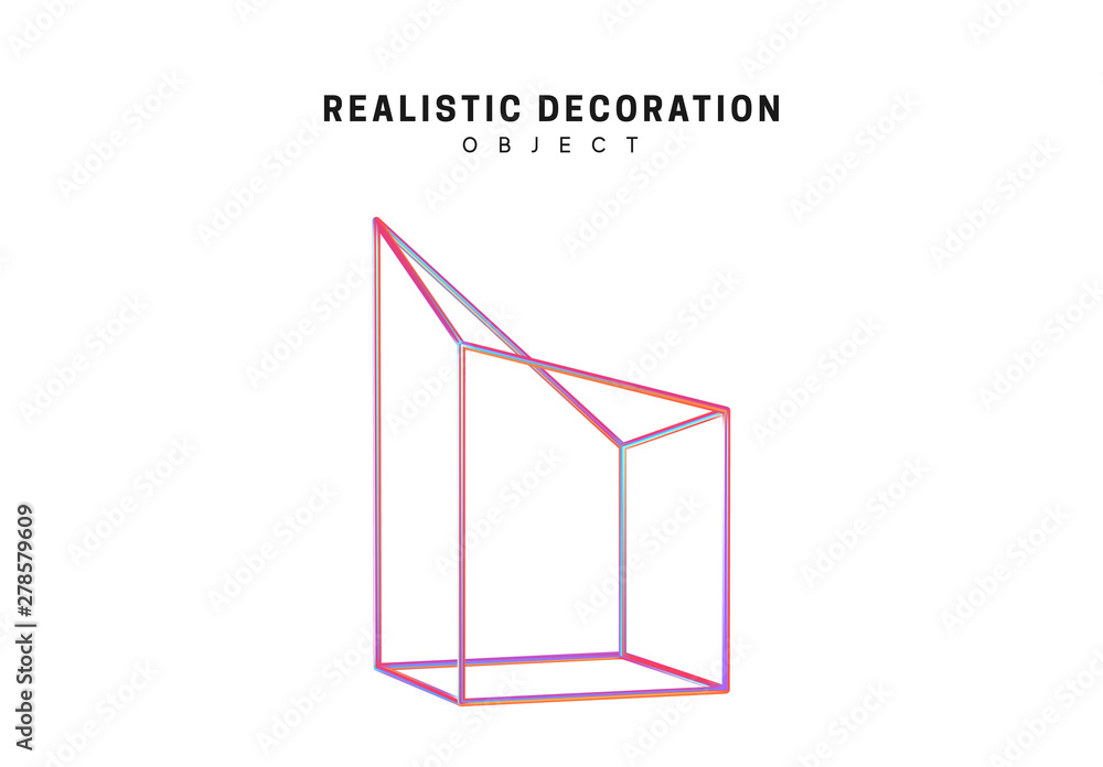 Poster geometry realistic shape 3d objects with gradient holographic color of hologram. geometric decorativ