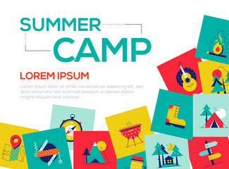 Summer camp - colorful flat design style web banner