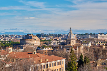 Fototapeta na wymiar Rome skyline view from Janiculum Terrace (Terrazza del Gianicolo) in Italy