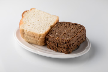 Sliced bread. Beautifully decorated catering banquet menu. Food snacks and appetizers for buffet. Isolated on white background