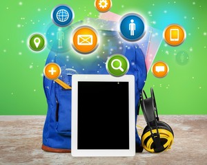 Blue School Backpack  on   background.