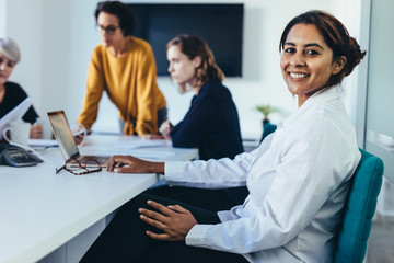 Fototapeta premium Businesswoman during a boardroom meeting